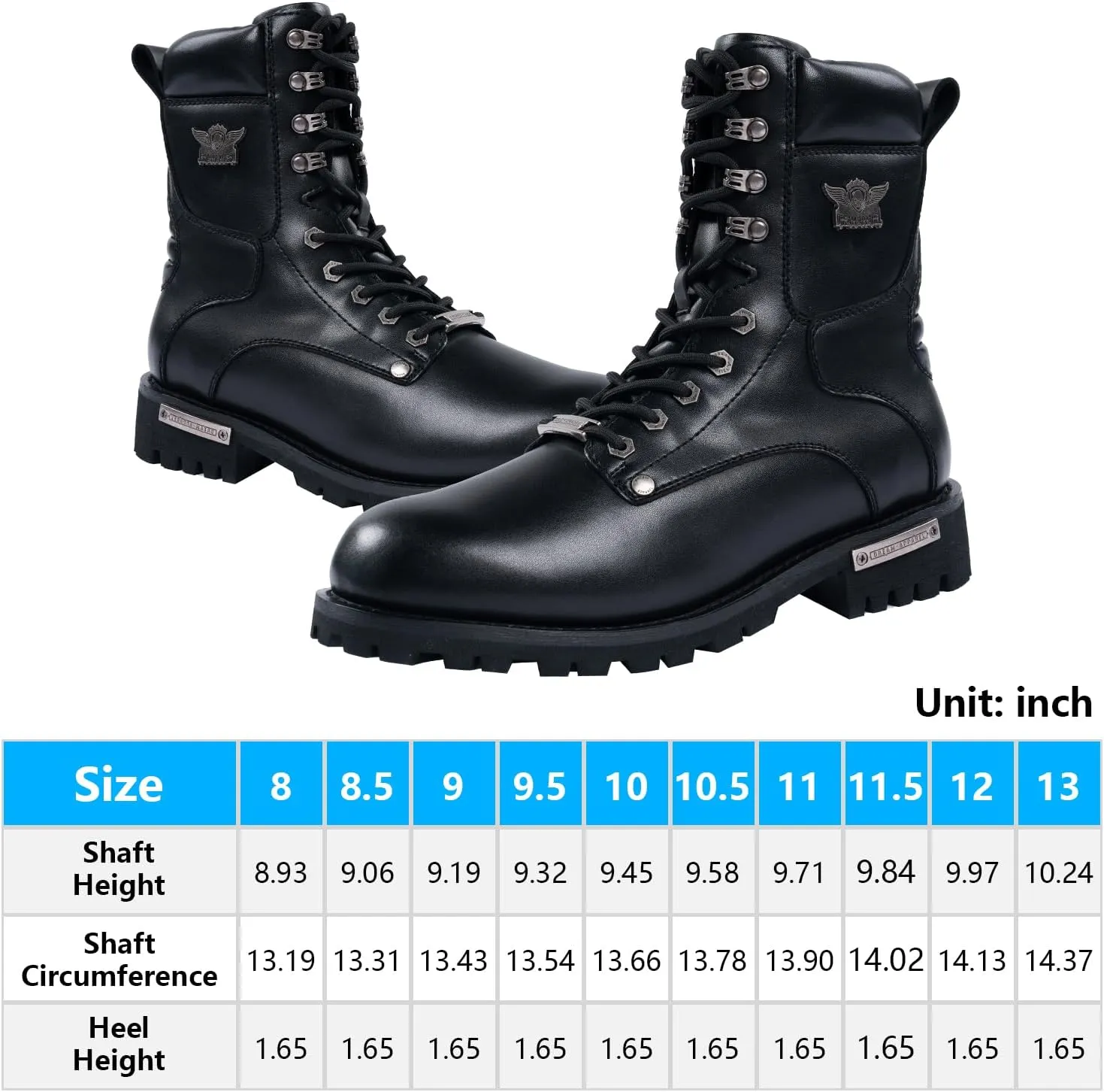 GARGOYLE BELLS Men's Motorcycle Boots PU Leather Combat Boots For Men Biker Boots with Lace-Up And Side Zipper