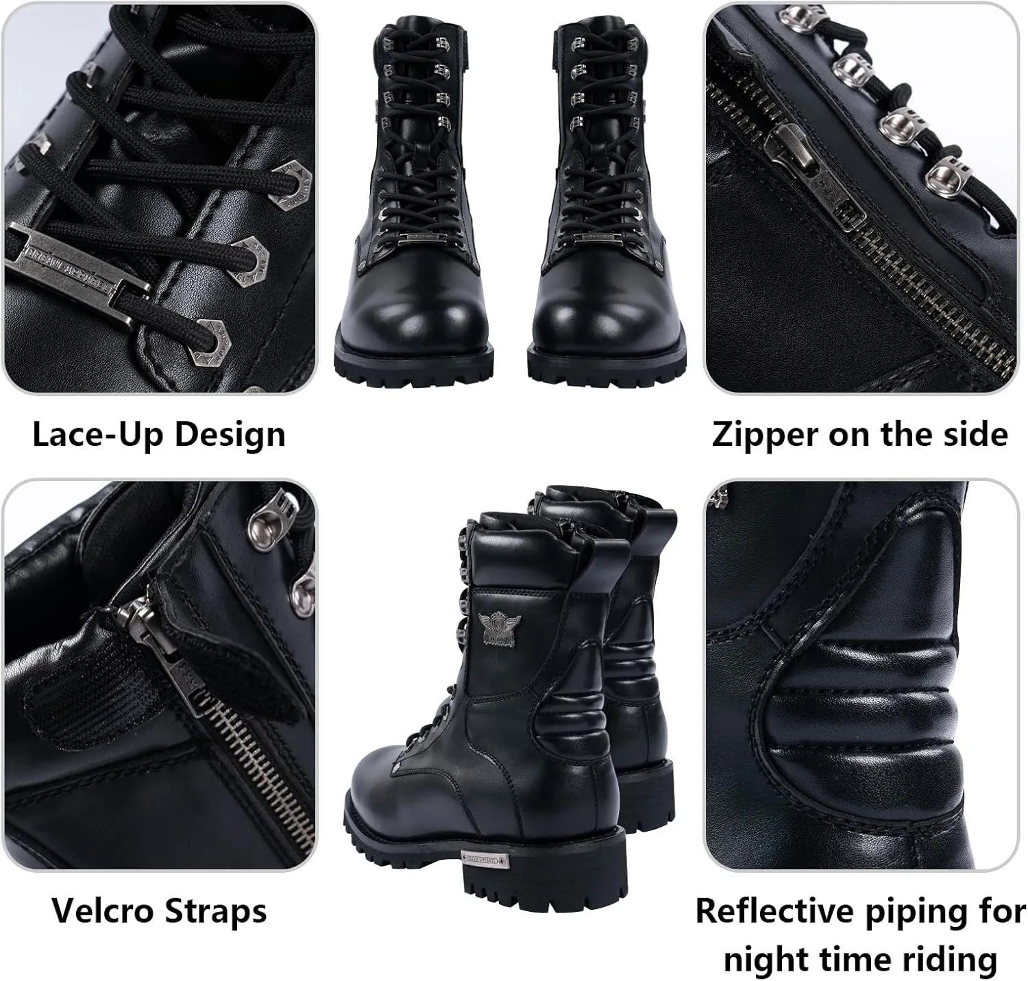 GARGOYLE BELLS Men's Motorcycle Boots PU Leather Combat Boots For Men Biker Boots with Lace-Up And Side Zipper