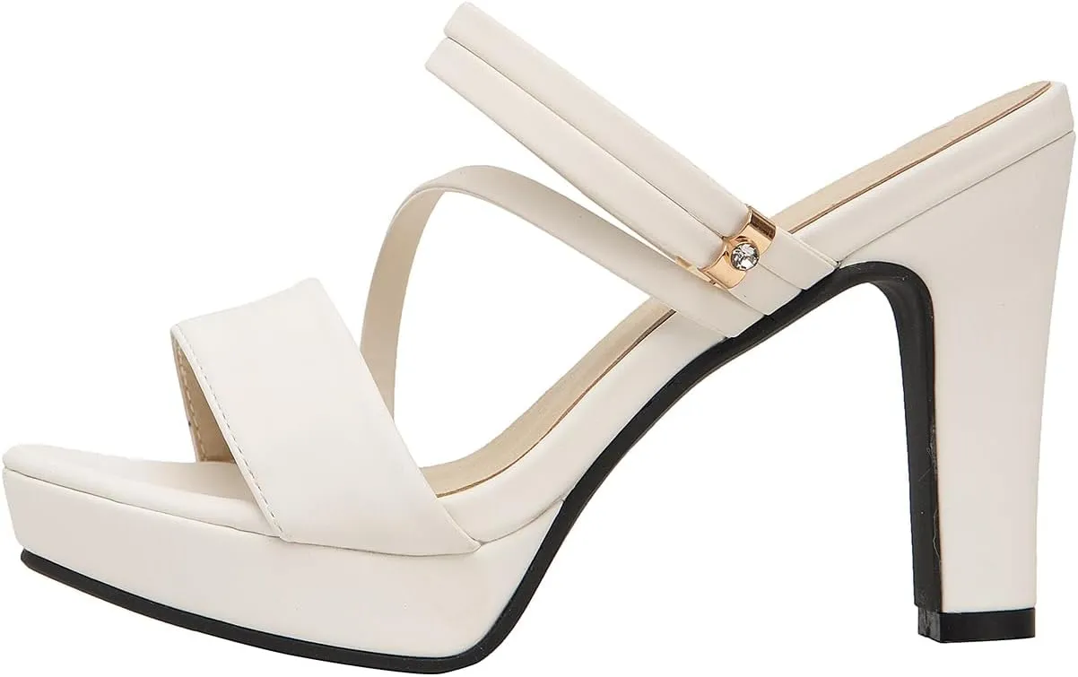 getmorebeauty Women's Chunky High Heels Slingback Sandals Open Toe Ankle Strap Slip On Platform Dress Shoes