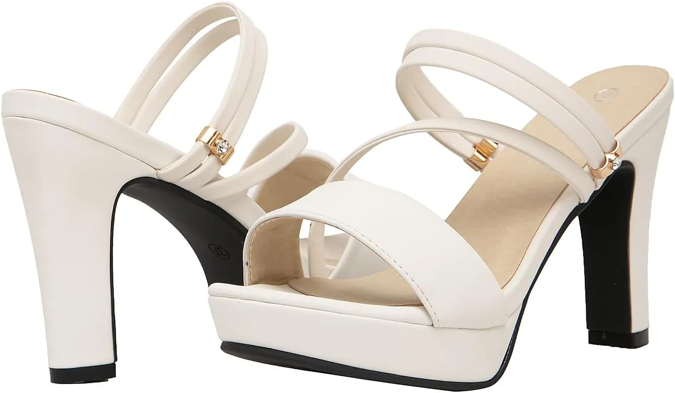 getmorebeauty Women's Chunky High Heels Slingback Sandals Open Toe Ankle Strap Slip On Platform Dress Shoes