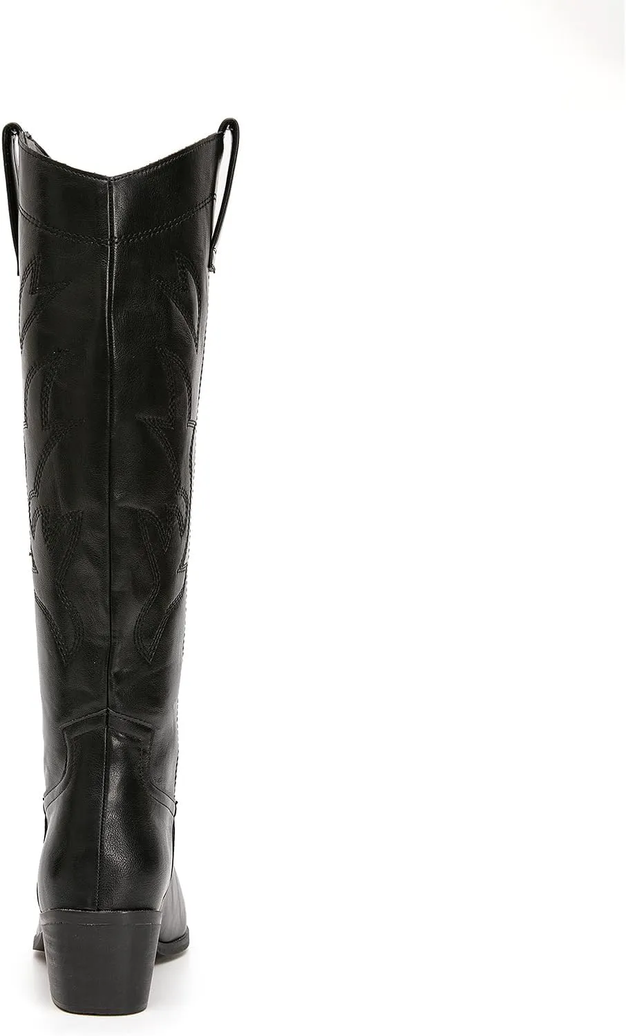 getmorebeauty Women's Western Cowboy Boots Knee-High Black Leather Embroidered Pointed Toe Chunky Heel Slip On Fashion Chevalier Boots