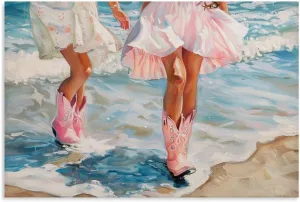 Girl Cowboy Boots Painting Poster Preppy Style Cowboy Boots Ocean Coast Oil Painting Art Poster Cowboy Boots Art Poster (3) Wall Poster Art Canvas Printing Gift Office Bedroom Aesthetic Poster Framed