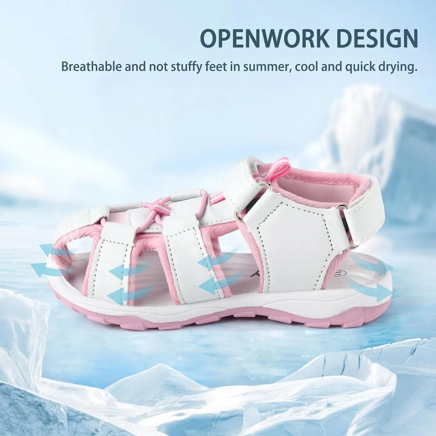 Girls Closed-Toe Sandals Outdoor Summer Athletic Sandals For Toddler Little Kid/Big Kid White&Pink