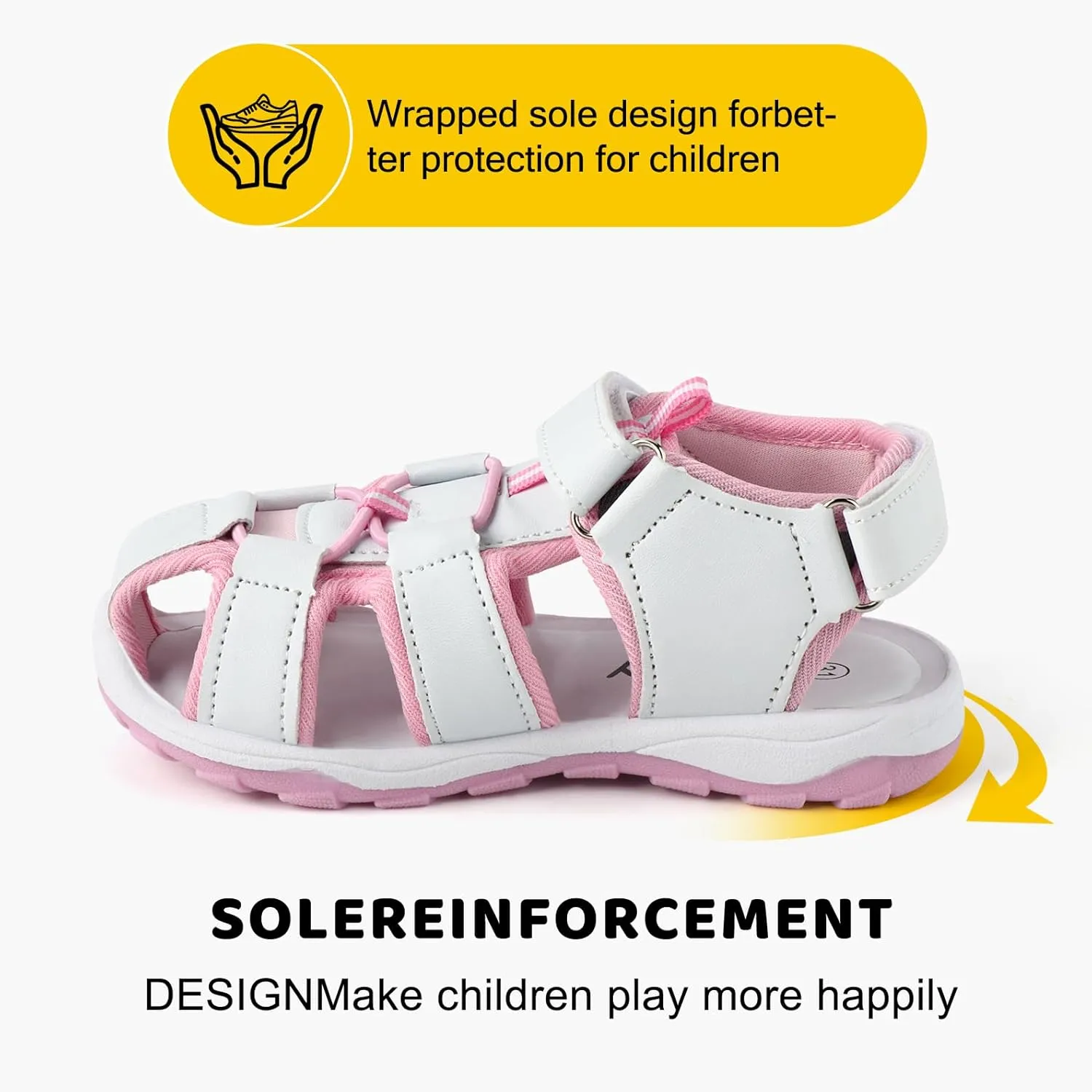 Girls Closed-Toe Sandals Outdoor Summer Athletic Sandals For Toddler Little Kid/Big Kid White&Pink