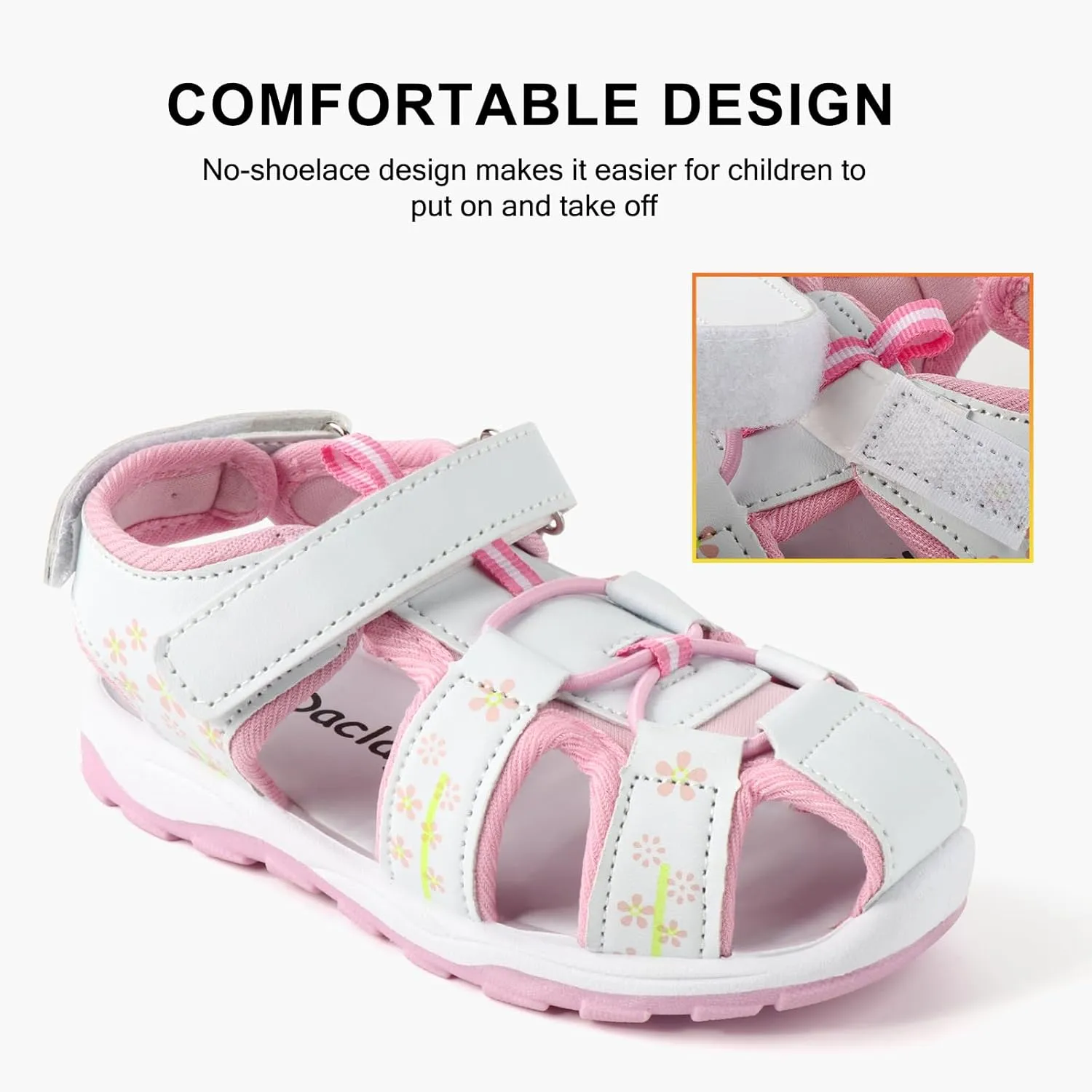 Girls Closed-Toe Sandals Outdoor Summer Athletic Sandals For Toddler Little Kid/Big Kid White&Pink
