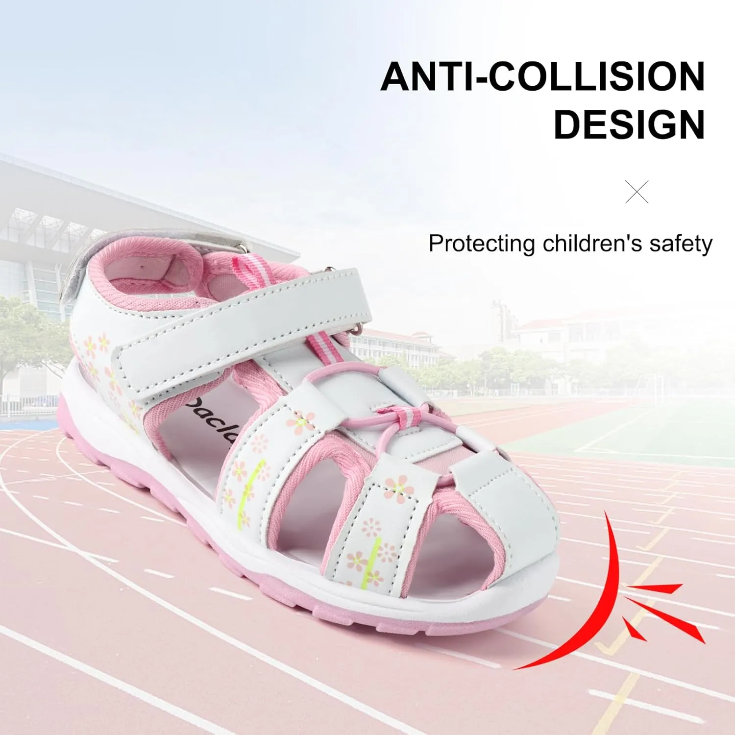 Girls Closed-Toe Sandals Outdoor Summer Athletic Sandals For Toddler Little Kid/Big Kid White&Pink