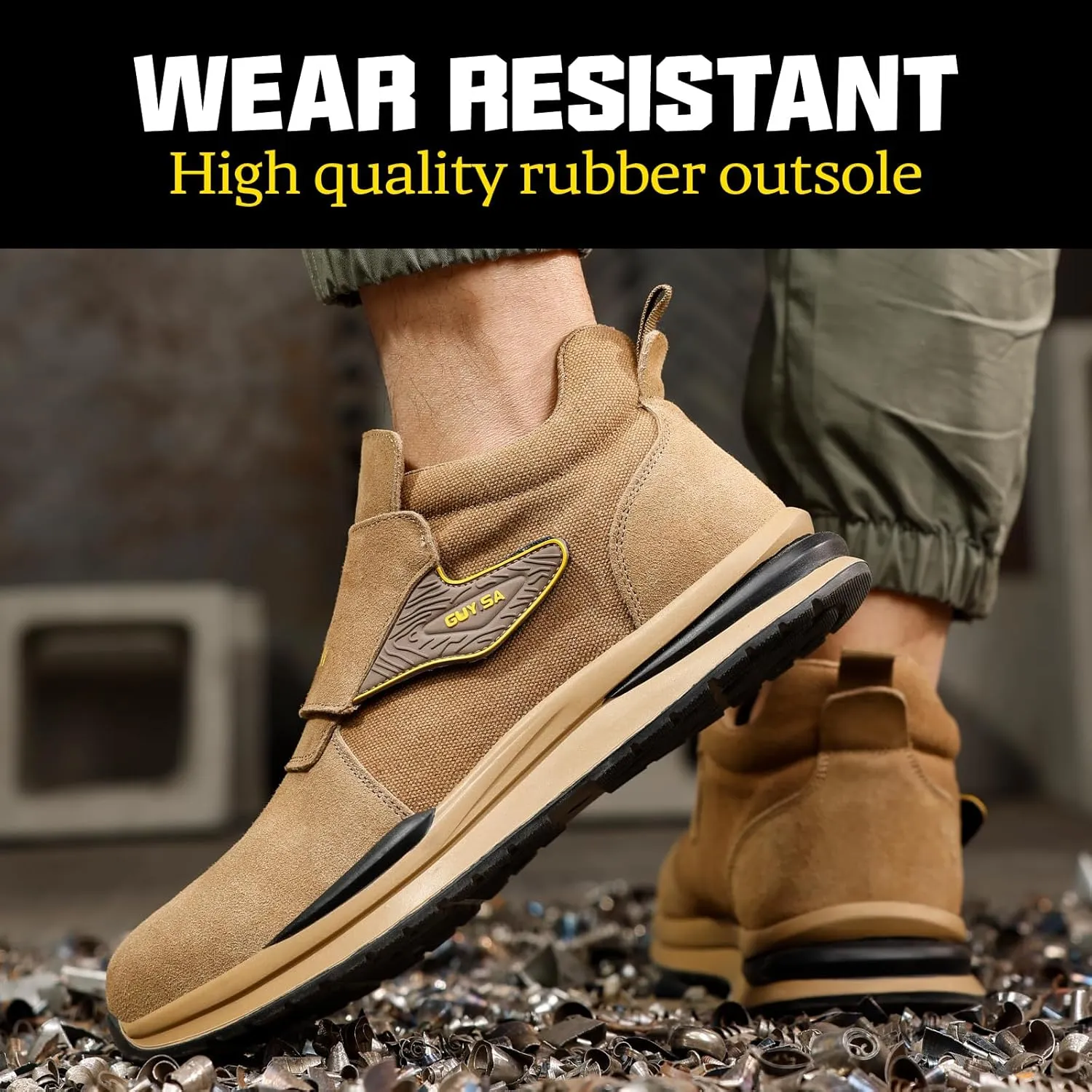 GLANOUDUN Welding Boots for Men Slip on Work Boots for Men Steel Toe Boot Comfortable Welder Boot Construction Safety Footwear Indestructible Men's Steel Toe Shoes