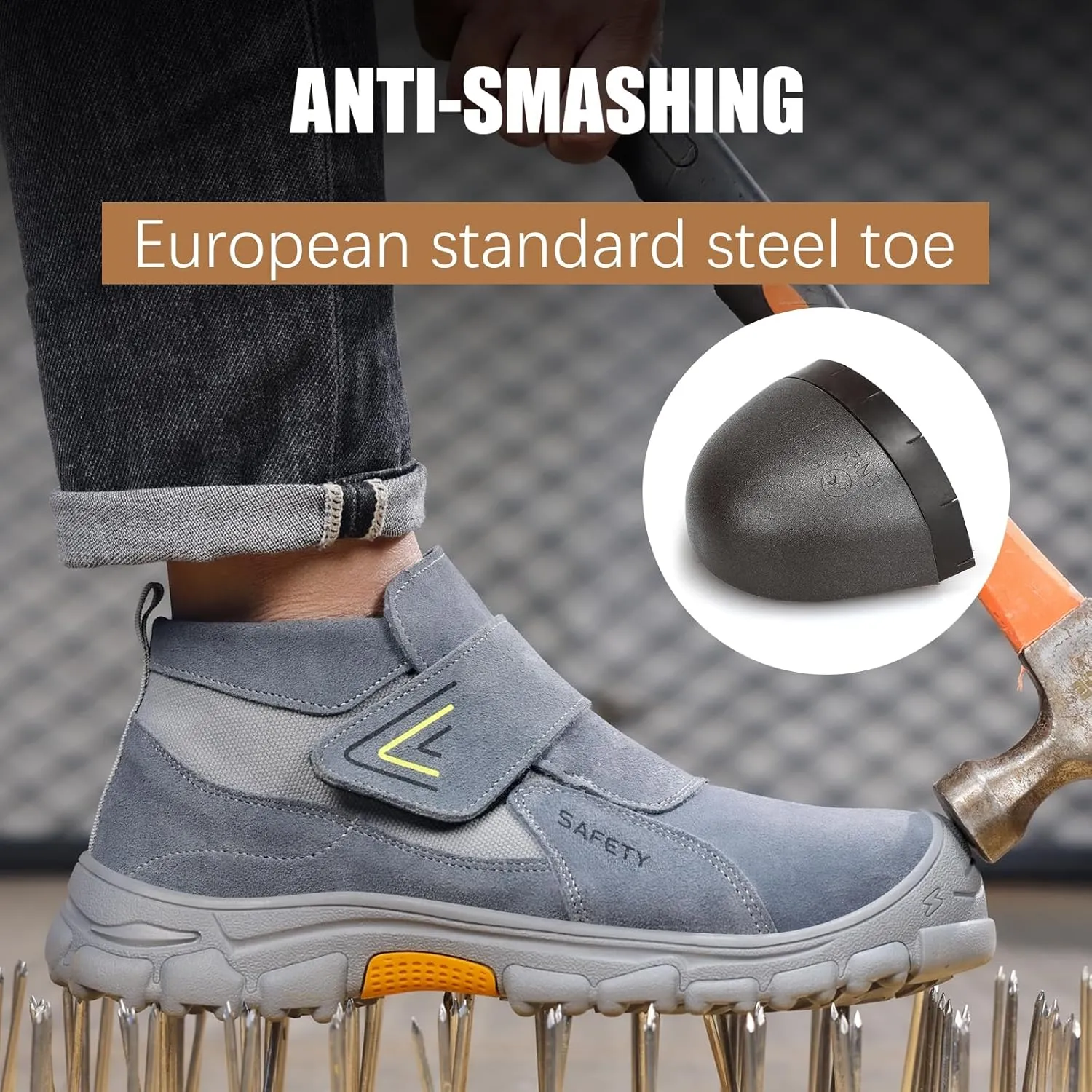 GLANOUDUN Welding Boots for Men Slip on Work Boots for Men Steel Toe Boot Comfortable Welder Boot Construction Safety Footwear Indestructible Men's Steel Toe Shoes