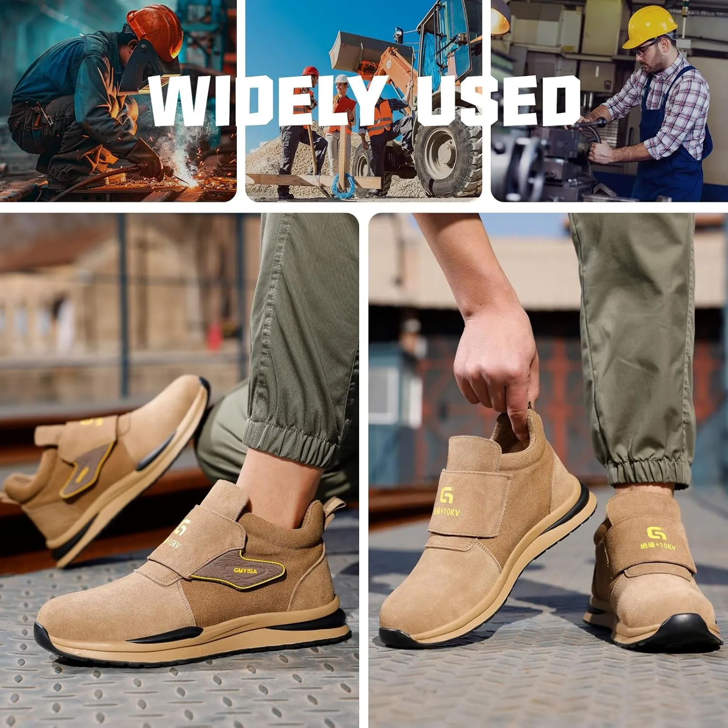 GLANOUDUN Welding Boots for Men Slip on Work Boots for Men Steel Toe Boot Comfortable Welder Boot Construction Safety Footwear Indestructible Men's Steel Toe Shoes
