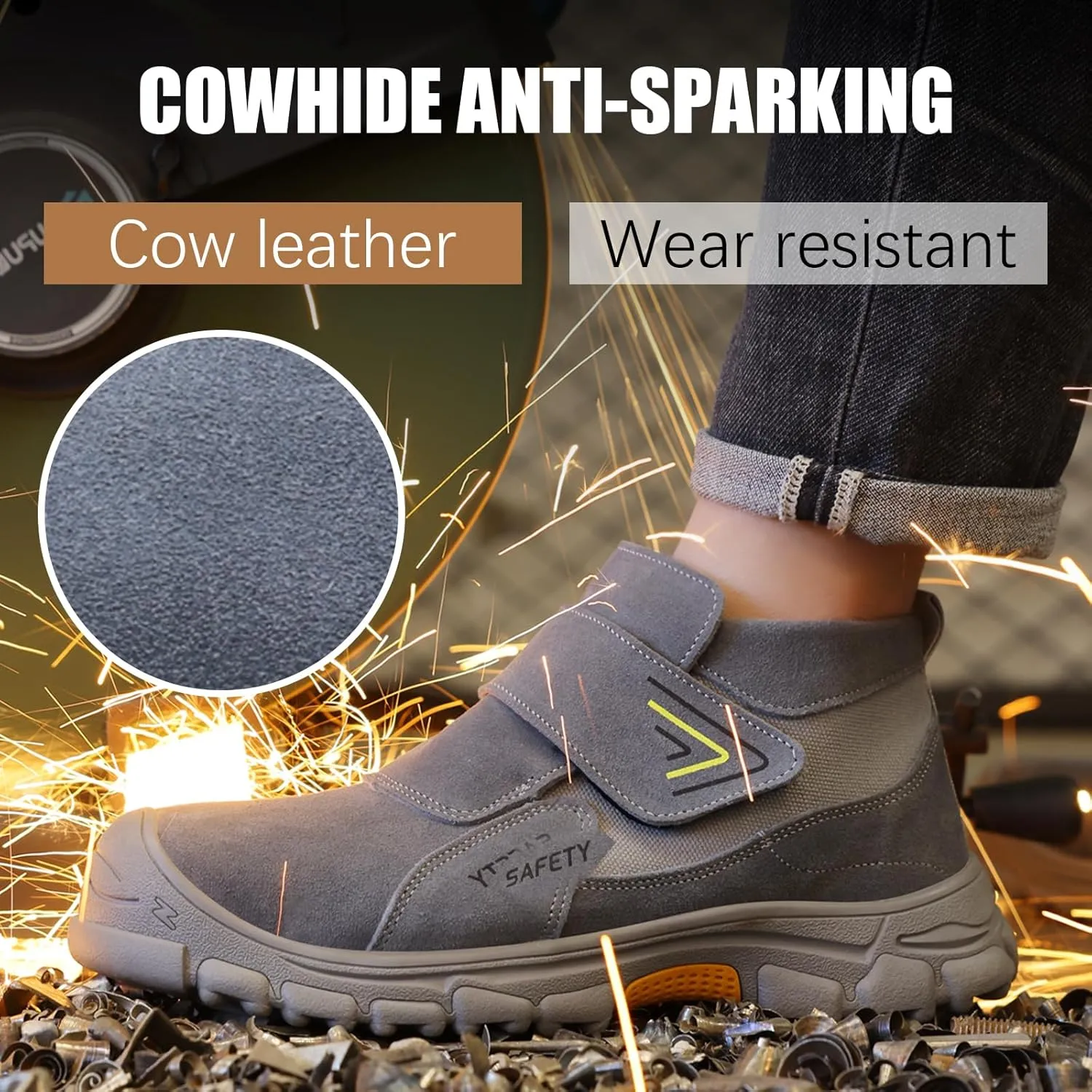 GLANOUDUN Welding Boots for Men Slip on Work Boots for Men Steel Toe Boot Comfortable Welder Boot Construction Safety Footwear Indestructible Men's Steel Toe Shoes