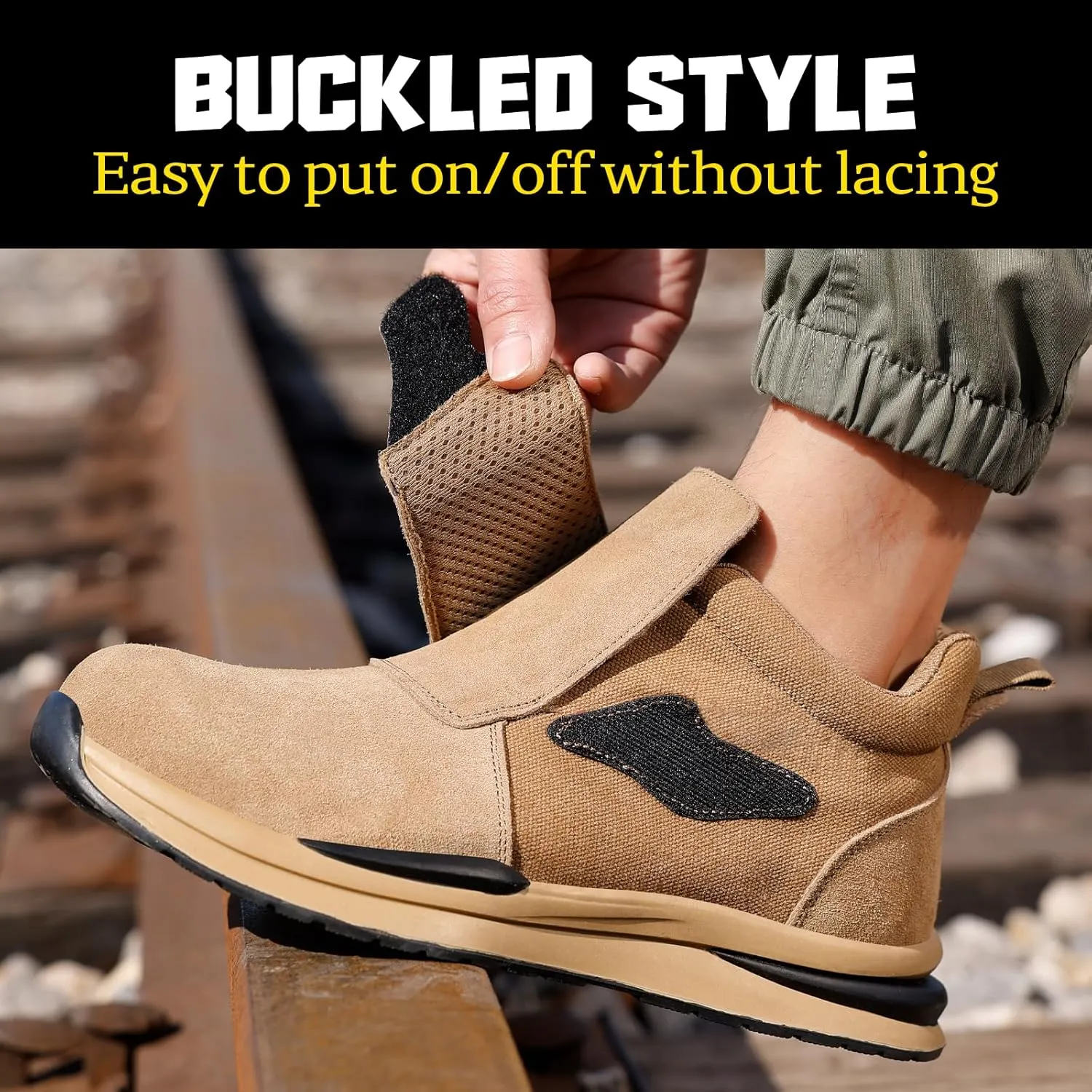 GLANOUDUN Welding Boots for Men Slip on Work Boots for Men Steel Toe Boot Comfortable Welder Boot Construction Safety Footwear Indestructible Men's Steel Toe Shoes