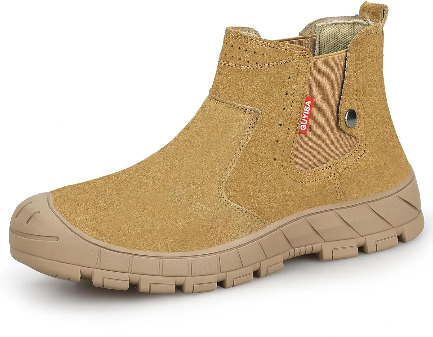 GLANOUDUN Welding Work Boots for Men High top Steel Toe Boots Indestructible Men's Steel Toe Shoes Slip on Construction Shoes Laceless Safety Welder Footwear Brown,7.5