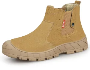 GLANOUDUN Welding Work Boots for Men High top Steel Toe Boots Indestructible Men's Steel Toe Shoes Slip on Construction Shoes Laceless Safety Welder Footwear Brown,7.5