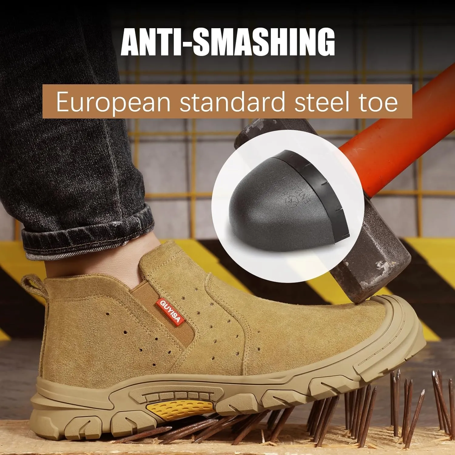 GLANOUDUN Welding Work Boots for Men Slip on Steel Toe Shoes for Men Indestructible Steel Toe Boots Welder Men's Working Shoes Fireproof Safety Footwear for Construction Men's Work & Safety Footwear