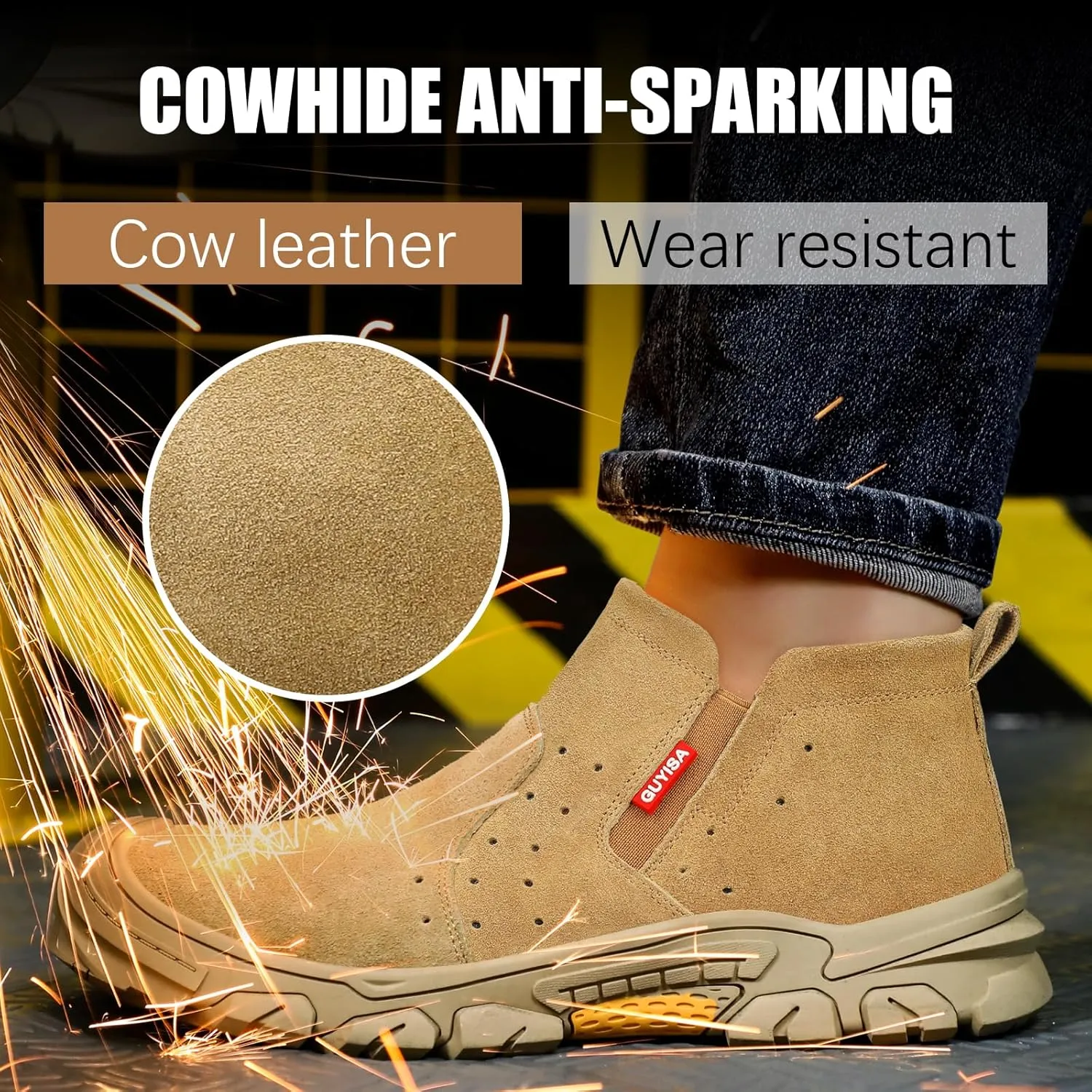 GLANOUDUN Welding Work Boots for Men Slip on Steel Toe Shoes for Men Indestructible Steel Toe Boots Welder Men's Working Shoes Fireproof Safety Footwear for Construction Men's Work & Safety Footwear
