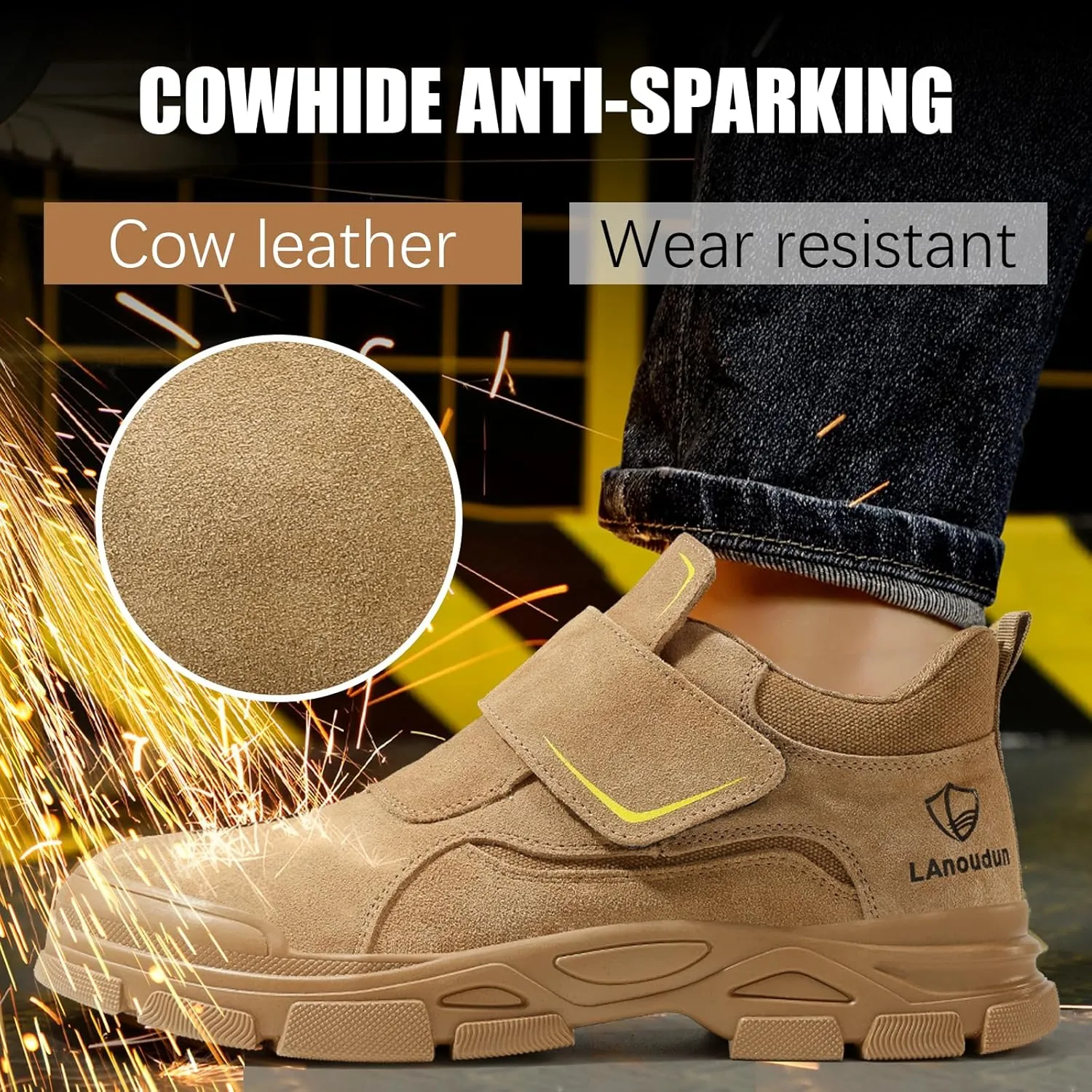 GLANOUDUN Welding Work Boots for Men Slip on Steel Toe Shoes for Men Indestructible Steel Toe Boots Welder Men's Working Shoes Fireproof Safety Footwear for Construction Men's Work & Safety Footwear
