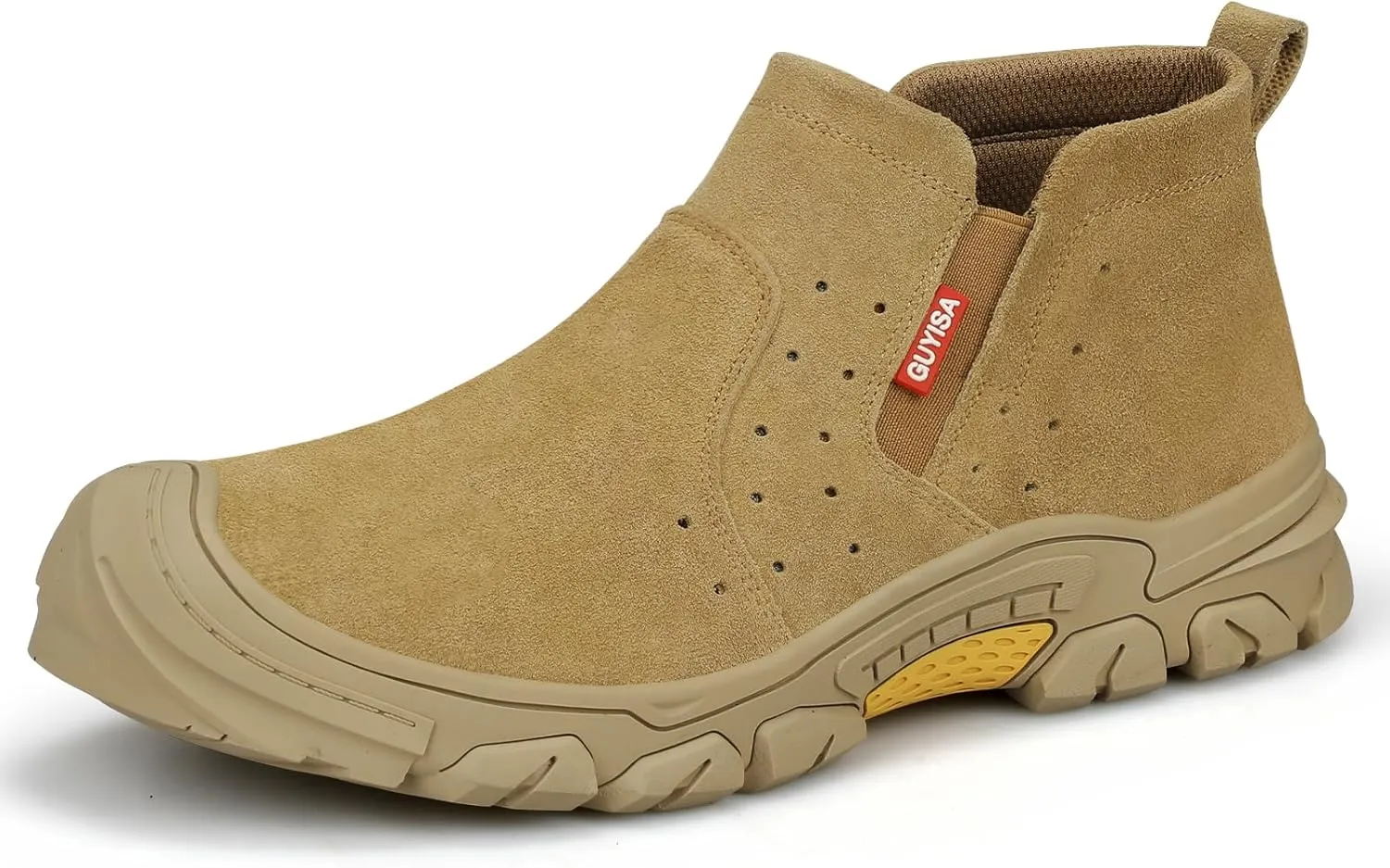 GLANOUDUN Work Boots for Men Slip on Welding Steel Toe Boots Indestructible Steel Toe Shoes for Men Comfortable Men's Work Shoes Anti Smashing Construction Safety Footwear Brown