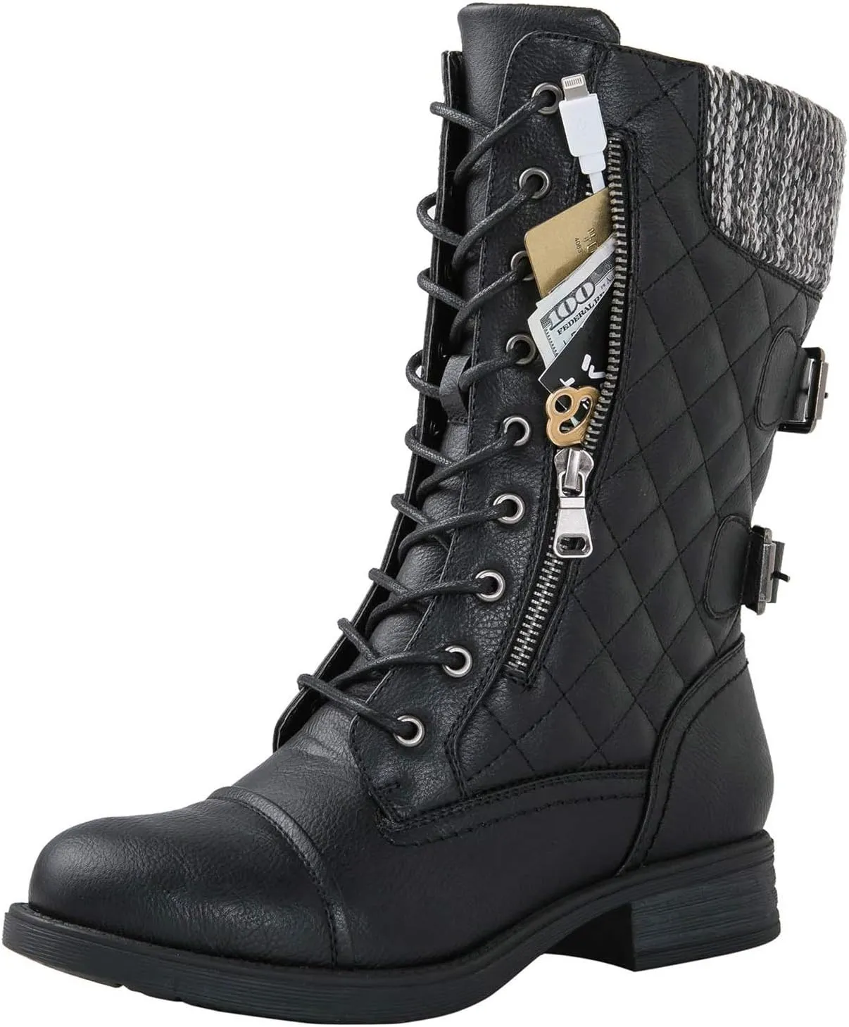 GLOBALWIN Women's Fashion Low Heels Lace Up Ankle Boots