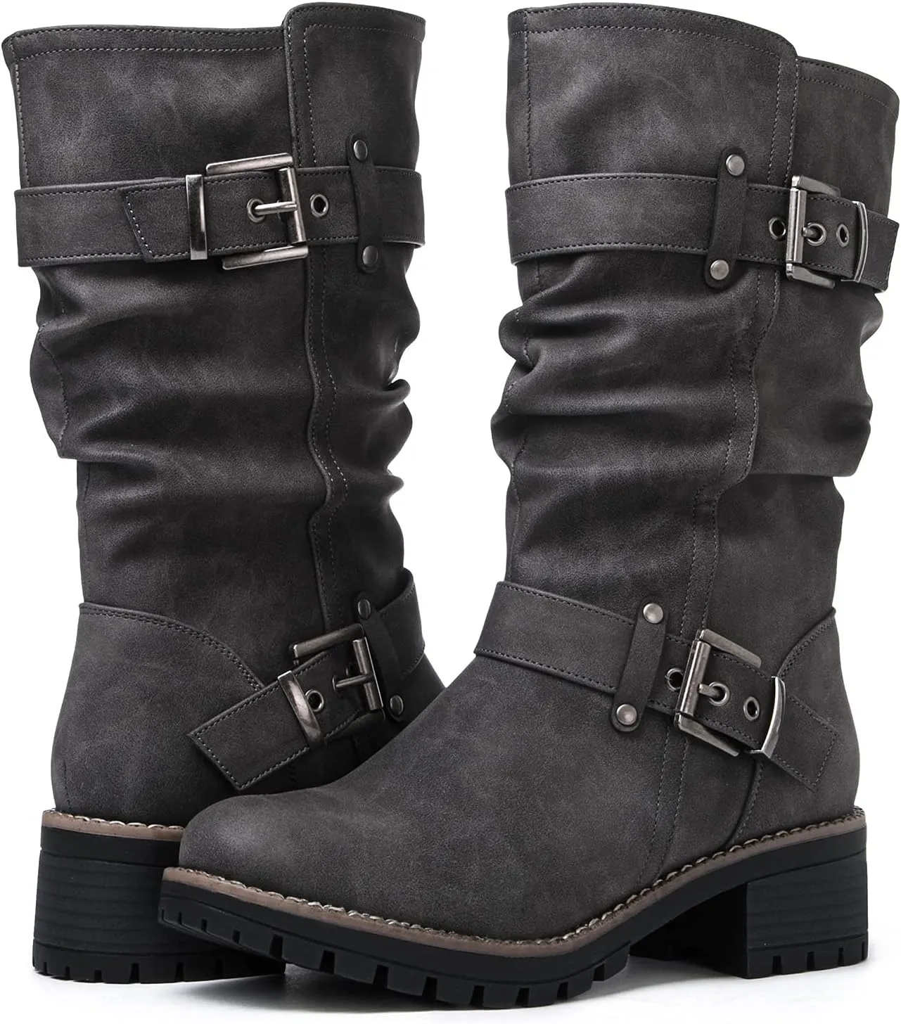 GLOBALWIN Women's Mid Calf Dress Boots Biker Motorcycle Riding Boots Women For Women