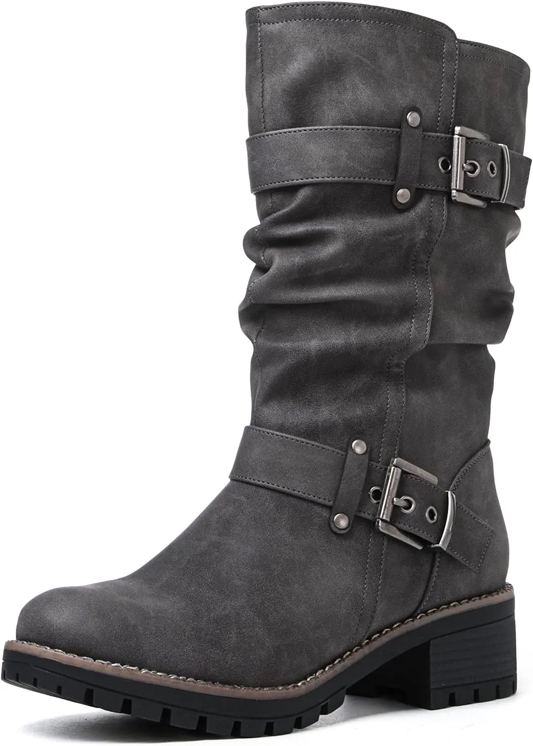 GLOBALWIN Women's Mid Calf Dress Boots Biker Motorcycle Riding Boots Women For Women