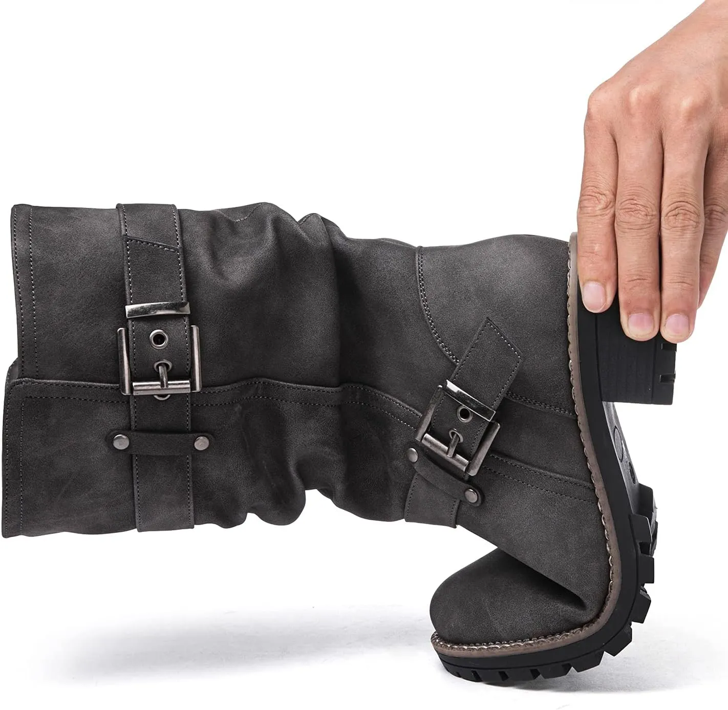 GLOBALWIN Women's Mid Calf Dress Boots Biker Motorcycle Riding Boots Women For Women