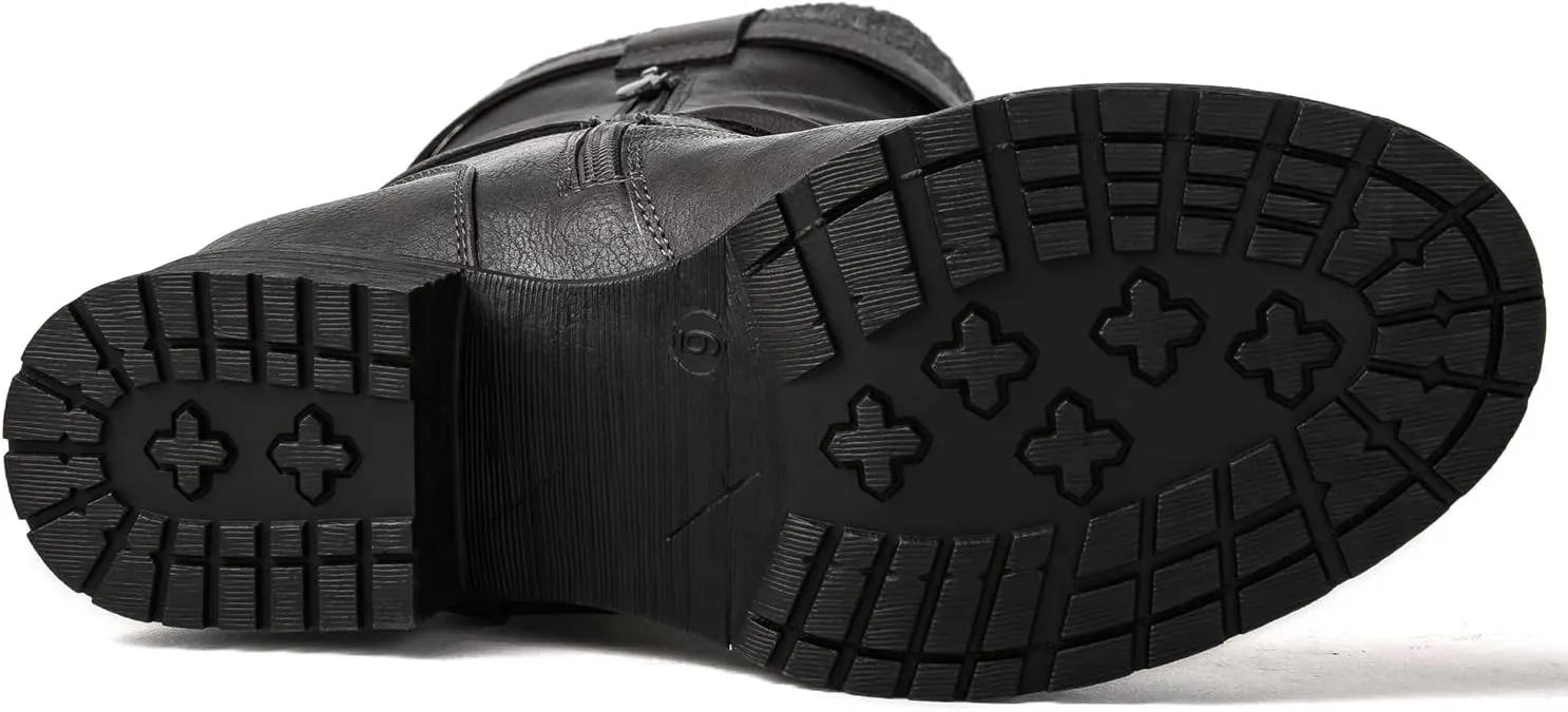 GLOBALWIN Women's Motorcycle Boots Mid Calf Boots Low Heels
