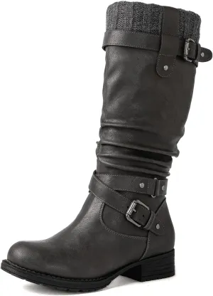 GLOBALWIN Women's Motorcycle Boots Mid Calf Boots Low Heels
