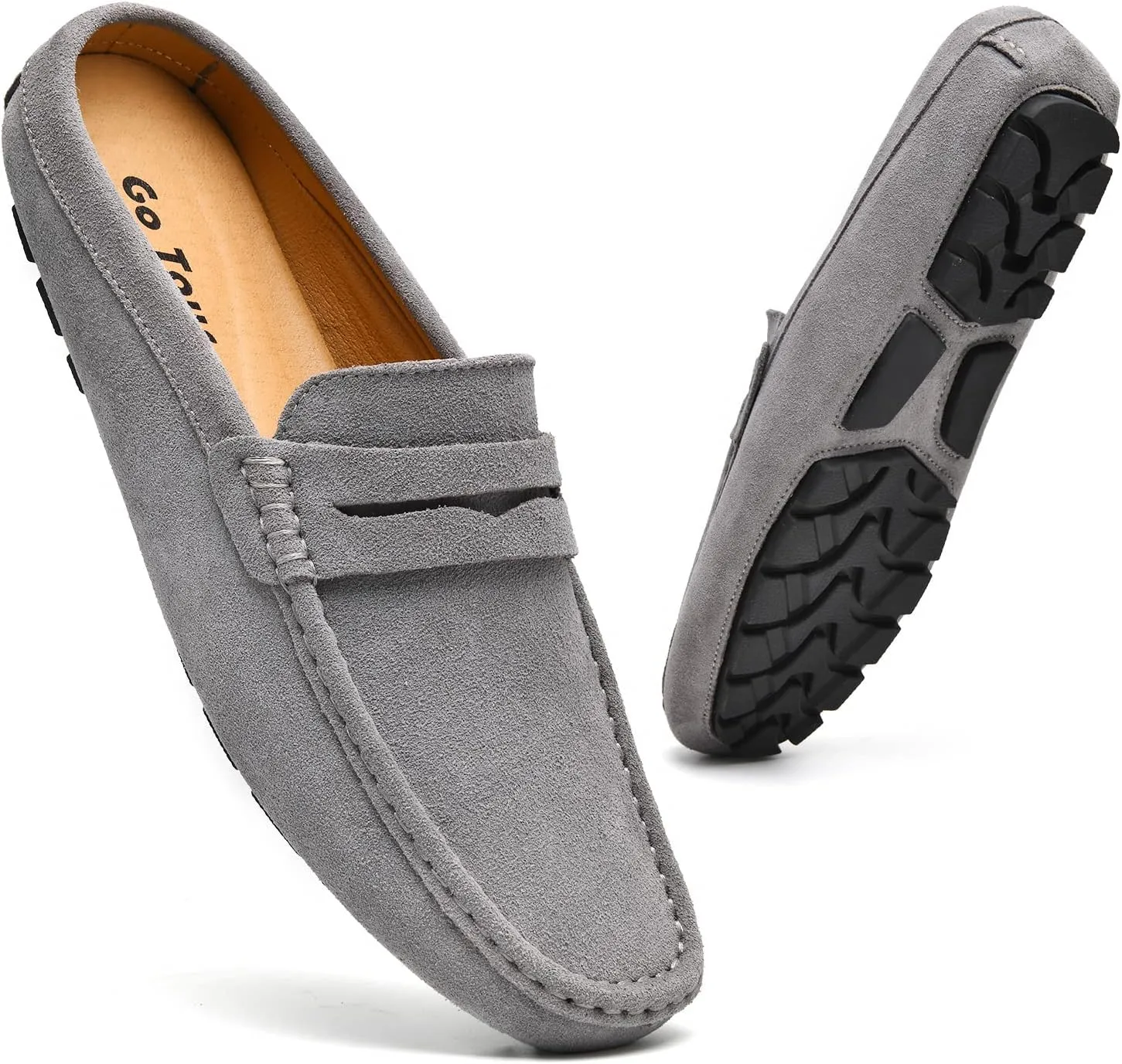 Go Tour Mens Handmade Suede Leather Mules Clog Slippers Breathable Leather Slip on Shoes Casual Loafers