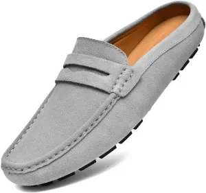 Go Tour Mens Handmade Suede Leather Mules Clog Slippers Breathable Leather Slip on Shoes Casual Loafers