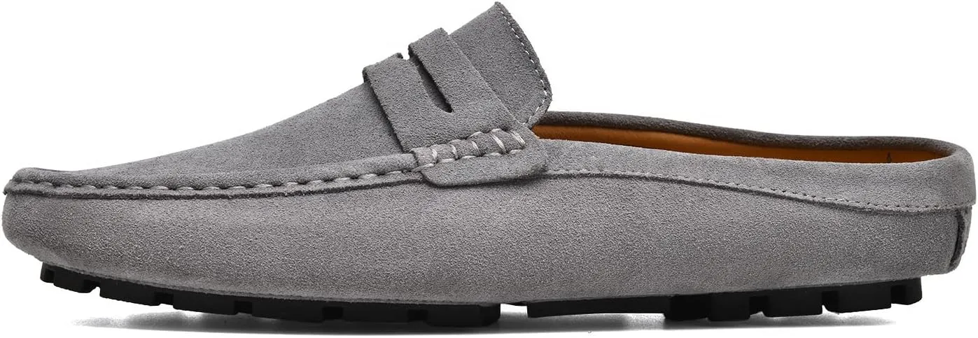 Go Tour Mens Handmade Suede Leather Mules Clog Slippers Breathable Leather Slip on Shoes Casual Loafers