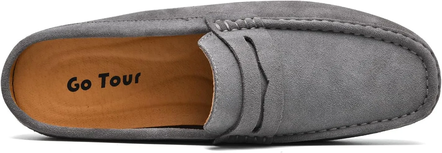 Go Tour Mens Handmade Suede Leather Mules Clog Slippers Breathable Leather Slip on Shoes Casual Loafers