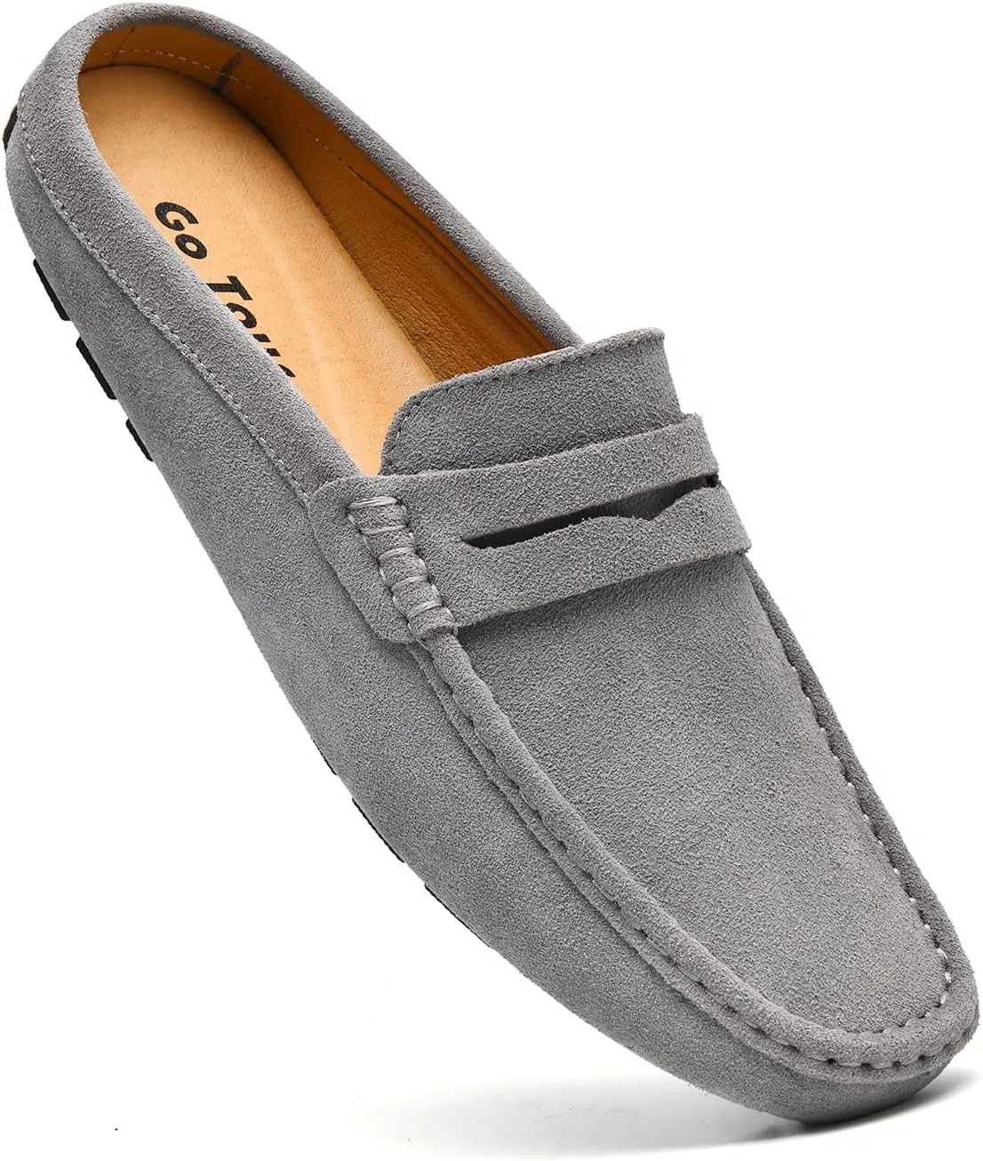 Go Tour Mens Handmade Suede Leather Mules Clog Slippers Breathable Leather Slip on Shoes Casual Loafers