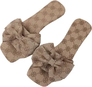 GORGLITTER Women's Bow Cute Trendy Sandals 2025 Graphic Print Dressy Open Square Toe Summer Slide Flat Sandals