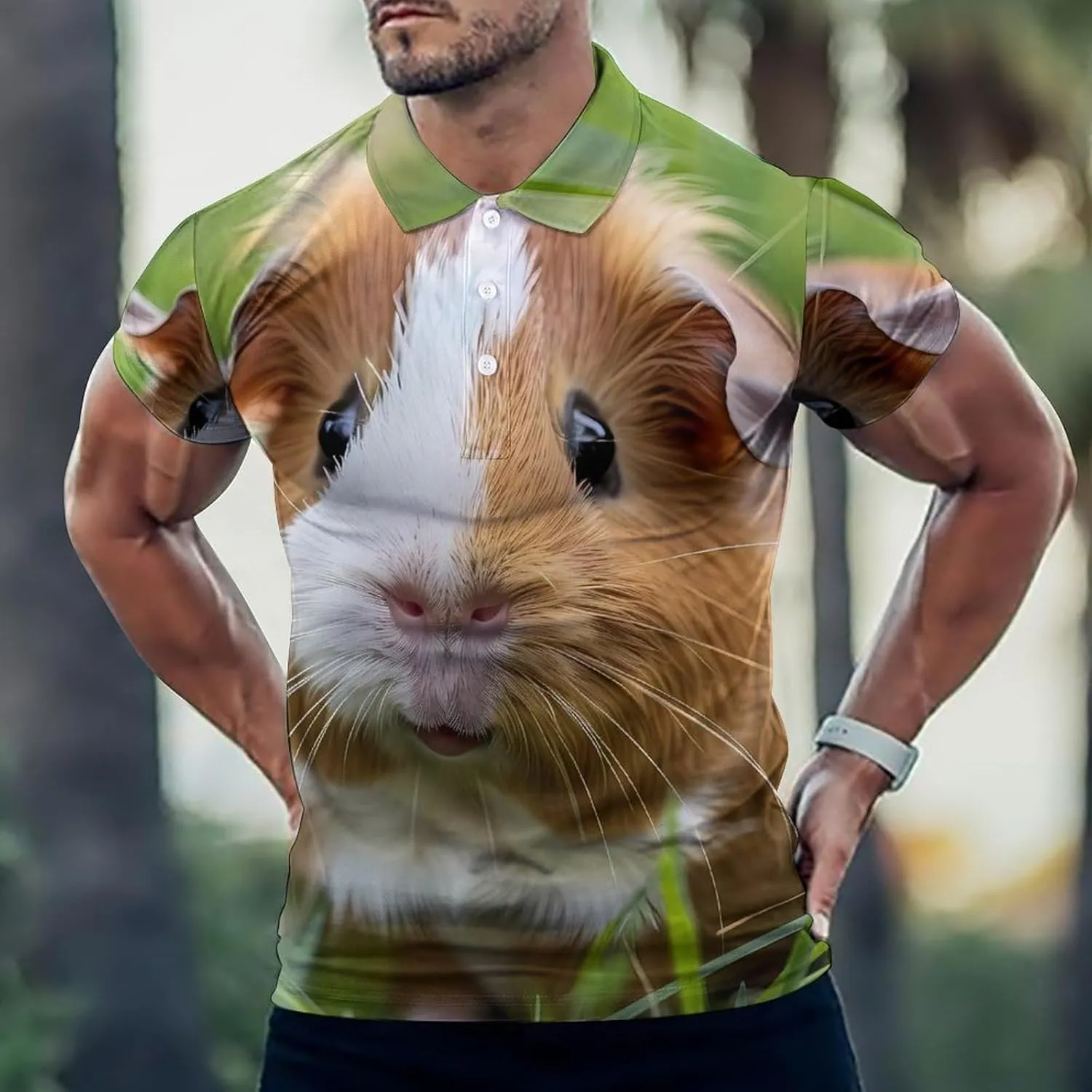 Guinea Pigs Hawaiin Polo Shirt for Men Casual Golf Shirts Short Sleeves Collared Top