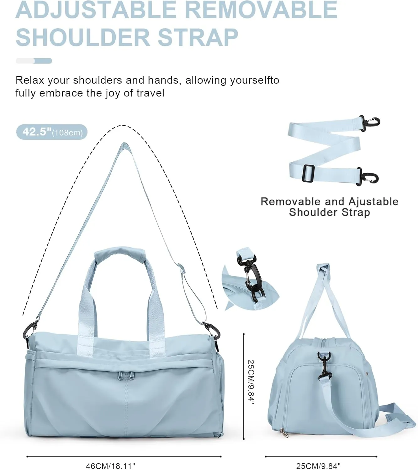 Gym Bag for Women Duffle Bag with Shoe Compartment Yoga Mat Bag Sports Workout Bag Weekend Overnight Bag, Light Blue