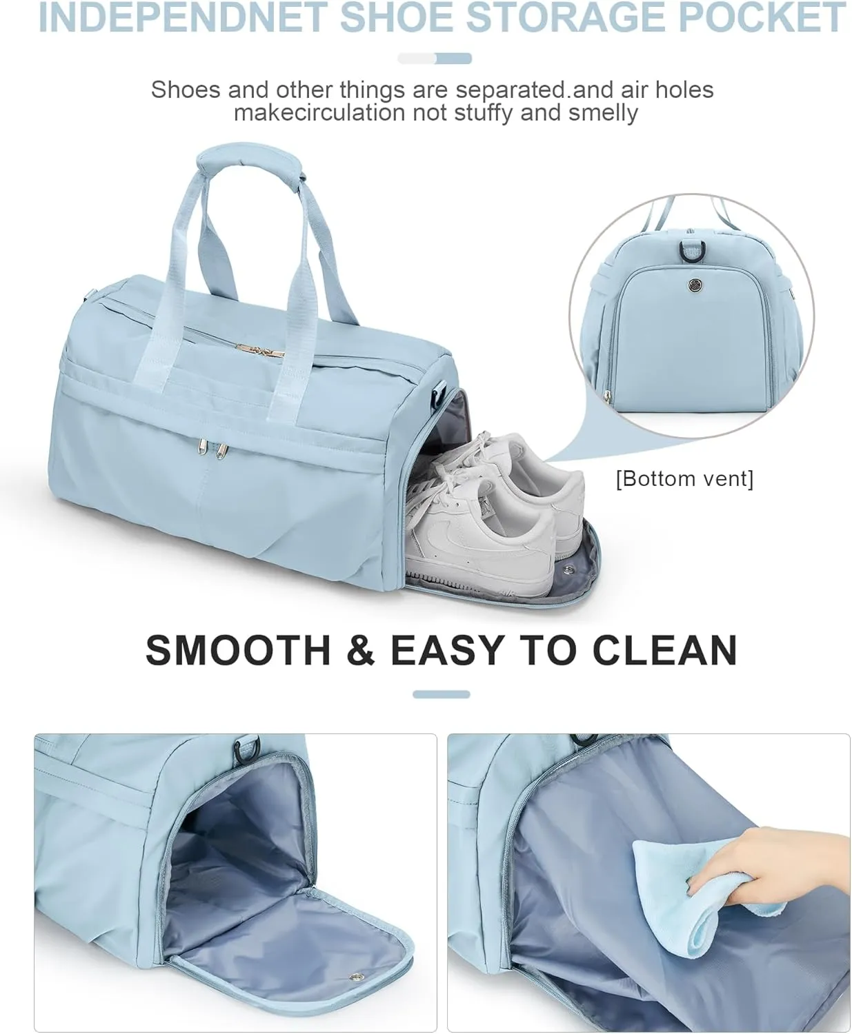 Gym Bag for Women Duffle Bag with Shoe Compartment Yoga Mat Bag Sports Workout Bag Weekend Overnight Bag, Light Blue