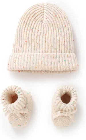 Hadetoto Baby Hat and Booties Set Newborn Babe Knit Cozy Socks Shoes Warm Beanie Hat for Infant Boy Girl