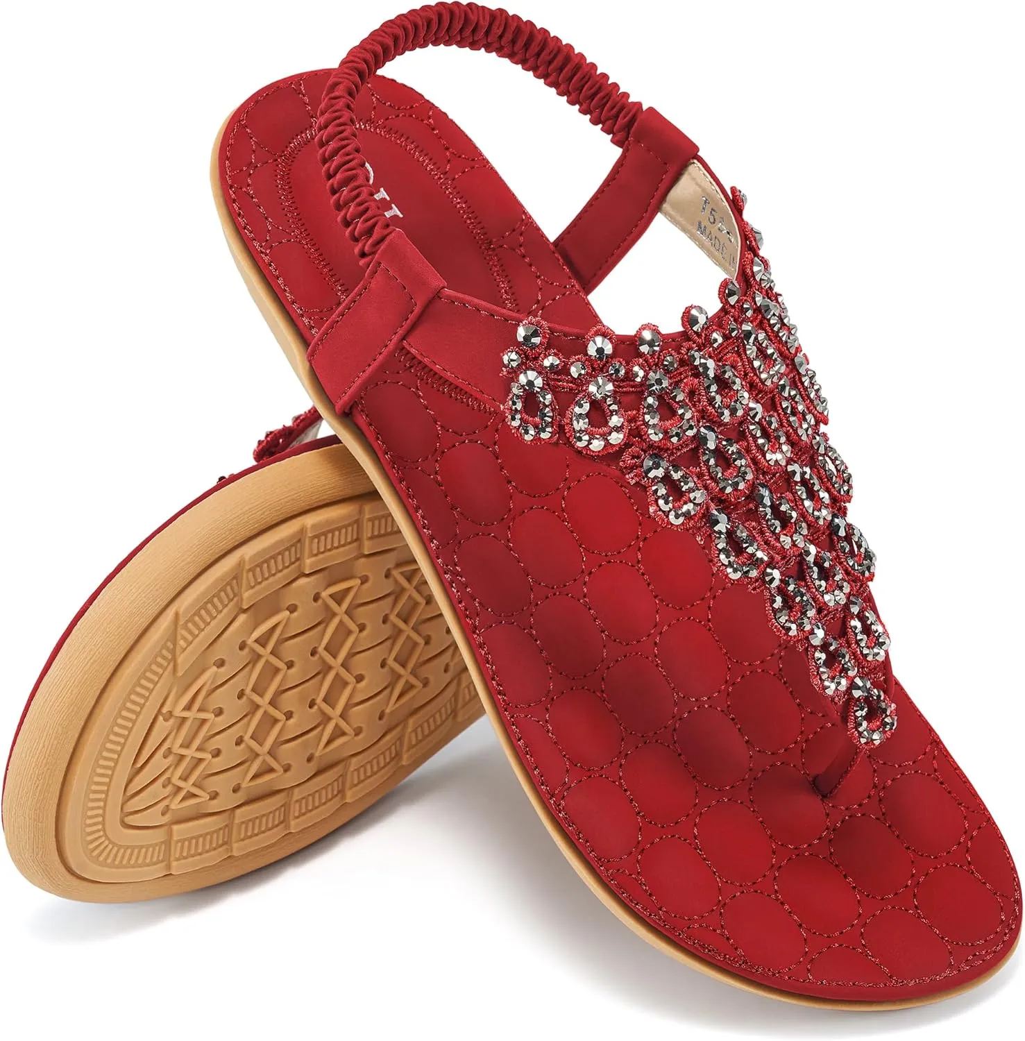 HARENCE Womens Summer Flats Sandals: Casual Bohemian Dressy Thong Flat Shoes Comfortable Slip on Elastic Ankle Strap Beach Sandal