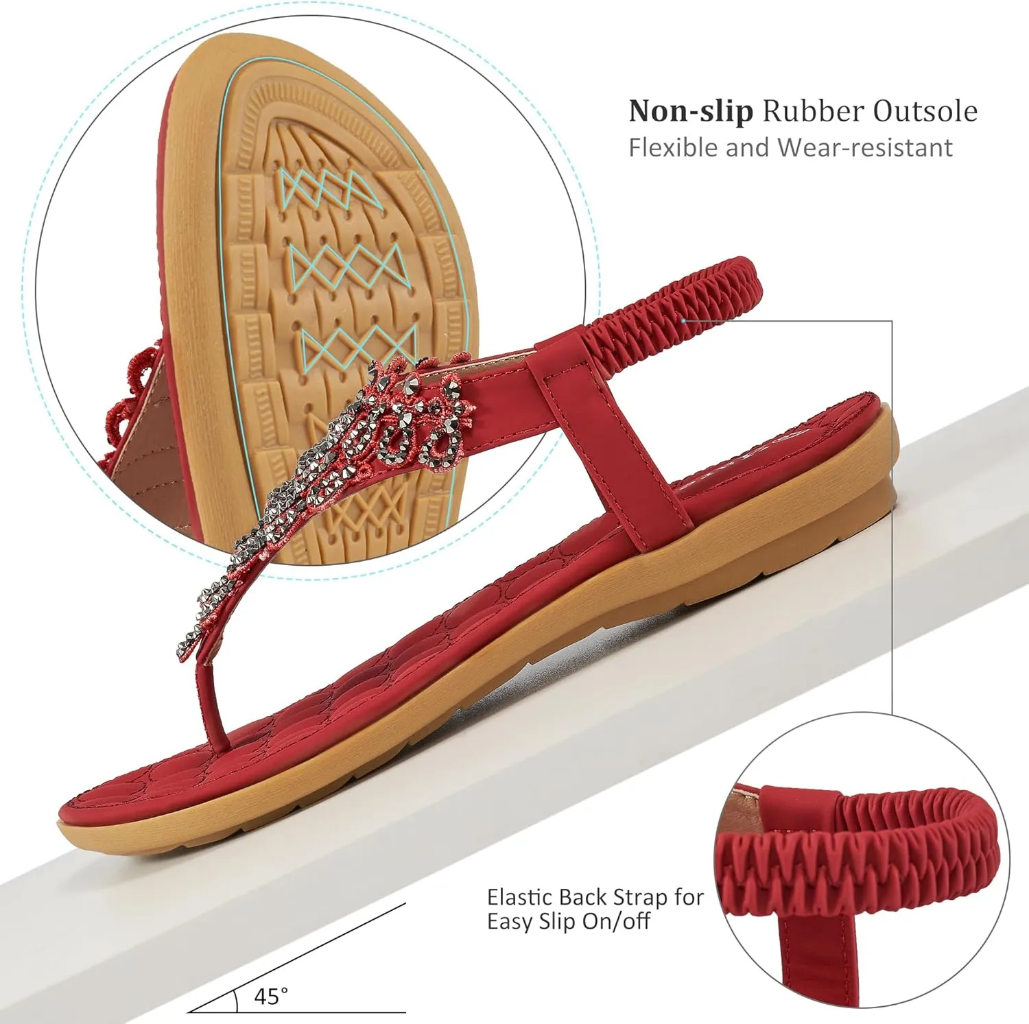 HARENCE Womens Summer Flats Sandals: Casual Bohemian Dressy Thong Flat Shoes Comfortable Slip on Elastic Ankle Strap Beach Sandal
