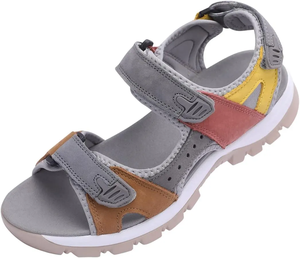 Harssidanzar Women's Leather Sandals Outdoor Sandals Hiking Sandals Casual Walking Sandals Strap Adjustable Beach Sandals For Women SL256US