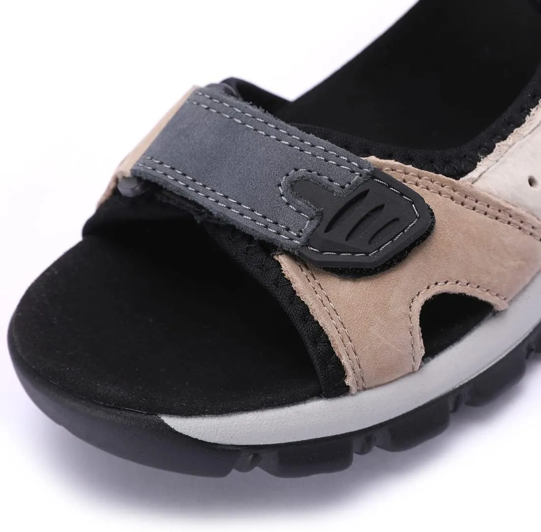 Harssidanzar Women's Leather Sandals Outdoor Sandals Hiking Sandals Casual Walking Sandals Strap Adjustable Beach Sandals For Women SL256US