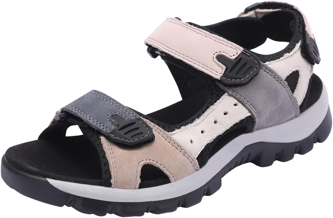 Harssidanzar Women's Leather Sandals Outdoor Sandals Hiking Sandals Casual Walking Sandals Strap Adjustable Beach Sandals For Women SL256US