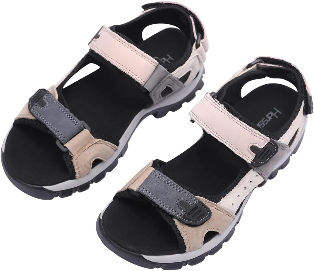 Harssidanzar Women's Leather Sandals Outdoor Sandals Hiking Sandals Casual Walking Sandals Strap Adjustable Beach Sandals For Women SL256US