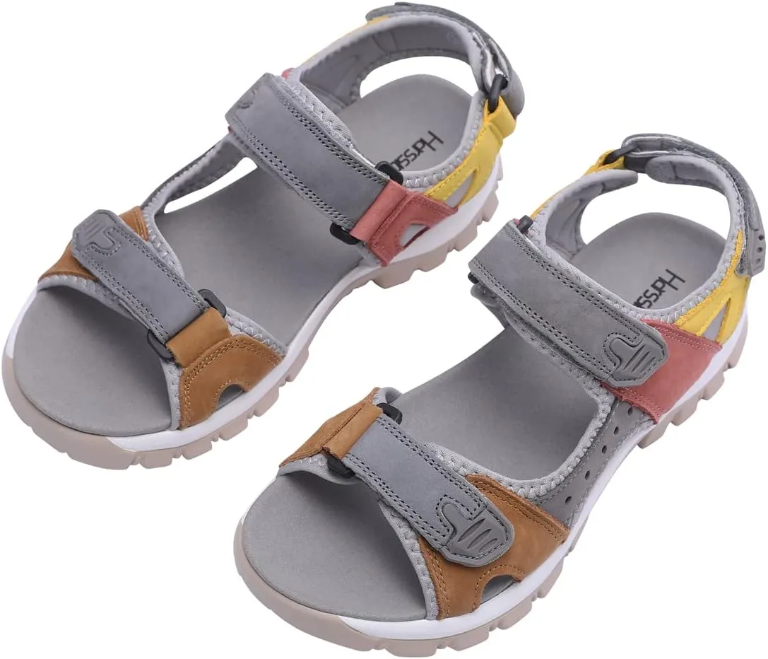 Harssidanzar Women's Leather Sandals Outdoor Sandals Hiking Sandals Casual Walking Sandals Strap Adjustable Beach Sandals For Women SL256US