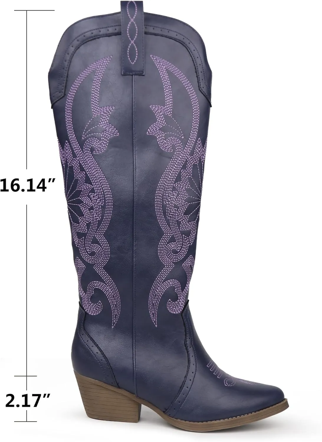 Hawkwell Women's Cowboy Cowgirl Boots Slip On Pointed Toe and Block Heel Shoes with Classic Embroidered Pull On Tall Boot for Ladies Dress Western Knee High Boots