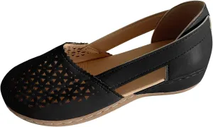 Hbeylia Platform Wedge Slip On Loafers For Women Beach Boho Vintage Leather Hollow Out Wide Round Toe Low Heels Ballet Flats Retro Comfort Mary Janes Walking Shoes Dress Oxfords For Ladies Travel