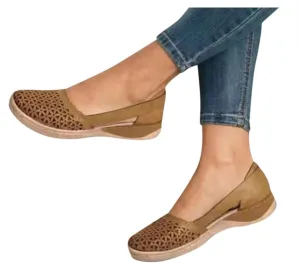 Hbeylia Platform Wedge Slip On Loafers For Women Beach Boho Vintage Leather Hollow Out Wide Round Toe Low Heels Ballet Flats Retro Comfort Mary Janes Walking Shoes Dress Oxfords For Ladies Travel