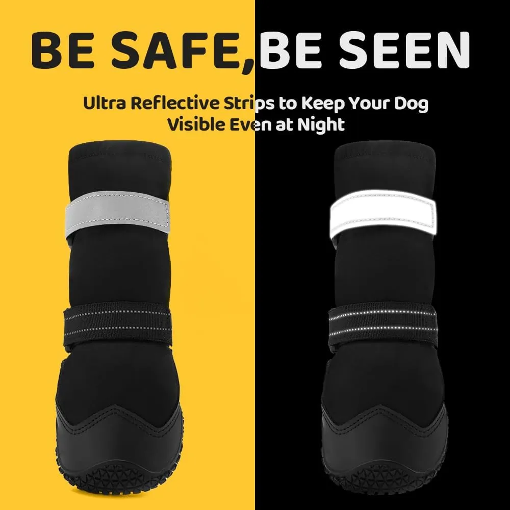 Hcpet Dog Shoes, Dog Boots & Paw Protectors for Winter Snowy Days, Rainy Weather, Outdoor Anti-Slip Sole Dog Booties for Hardwood Floor Black-Leg 1