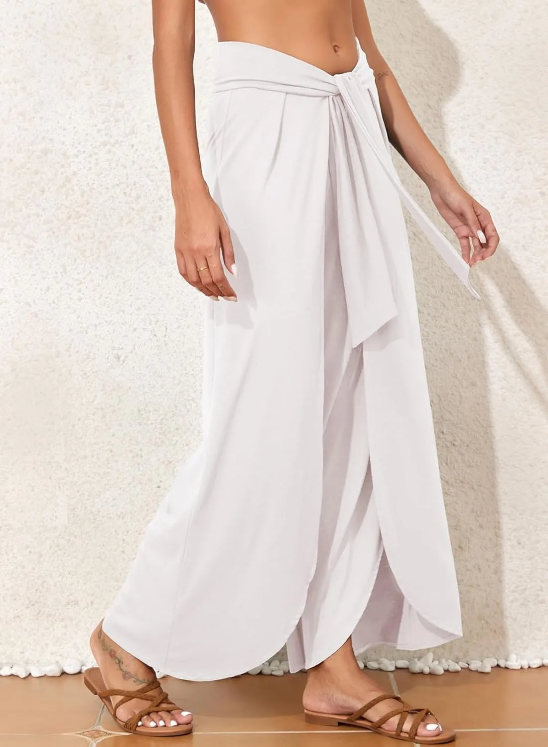 Herseas Womens Beach Pants Split Wide Leg Beach Cover Up Pants Palazzo Flowy Casual Lounge Pants