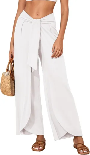 Herseas Womens Beach Pants Split Wide Leg Beach Cover Up Pants Palazzo Flowy Casual Lounge Pants